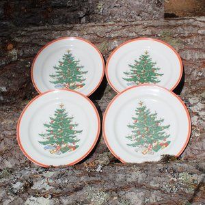 Vintage New York Christmas 10" Red Rim dinner plates  Plummer Ltd